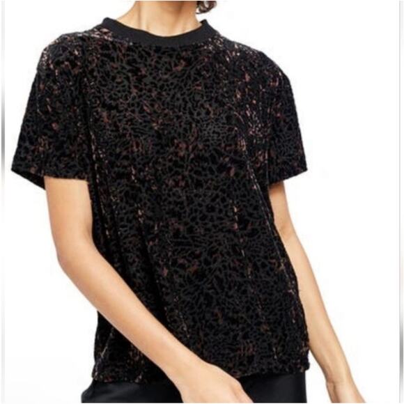We the Free Top Womens XS Black Teddy Cheetah Burnout Velvet Edgy Contemporary - Picture 2 of 11